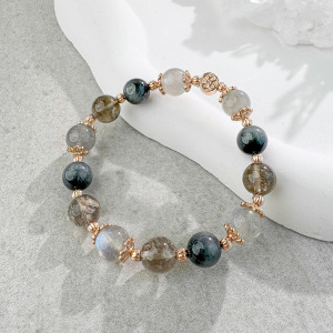 天然石│拉長石 ‧ 茶水晶 ‧ 鷹眼石│閃耀星河 ‧ 水晶手串