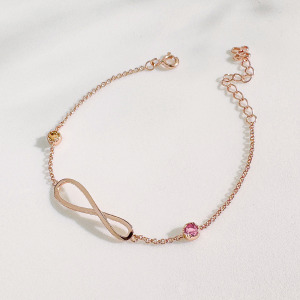 天然石│黃水晶 ‧ 粉碧璽│永恆無限 ‧ 純銀手鍊