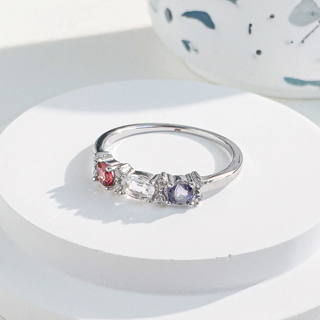 天然石│堇青石 ‧ 白水晶 ‧ 石榴石│璀璨時光 ‧ 純銀戒指