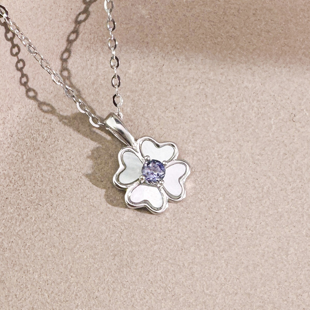 天然石│堇青石四葉草 ‧ 純銀項鍊