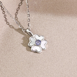 天然石│堇青石四葉草 ‧ 純銀項鍊