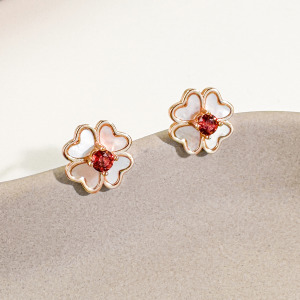 天然石│石榴石四葉草 ‧ 純銀耳環