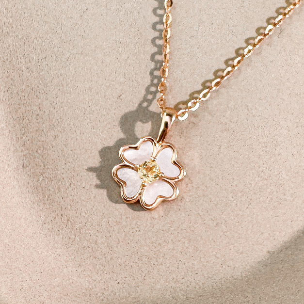 天然石│黃水晶四葉草 ‧ 純銀項鍊