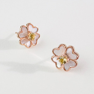 天然石│黃水晶四葉草 ‧ 純銀耳環