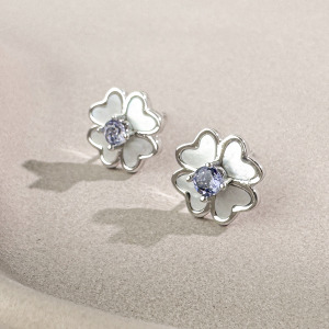 天然石│堇青石四葉草 ‧ 純銀耳環