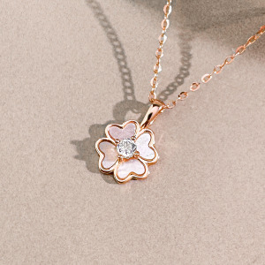 天然石│白水晶四葉草 ‧ 純銀項鍊