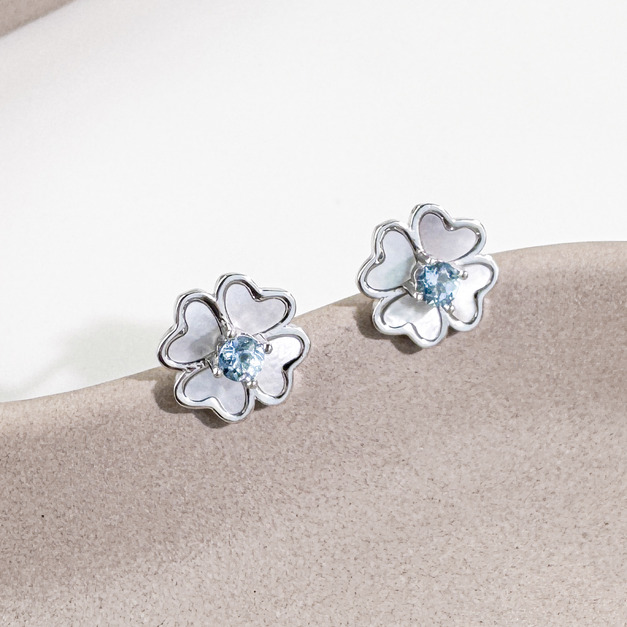 天然石│托帕石四葉草 ‧ 純銀耳環