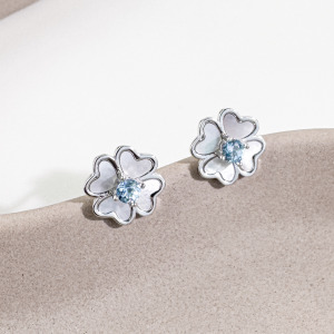 天然石│托帕石四葉草 ‧ 純銀耳環