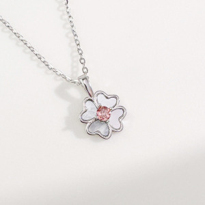 天然石│粉碧璽四葉草 ‧ 純銀項鍊