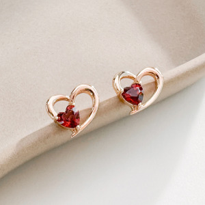 天然石│石榴石心動時分 ‧ 純銀耳環