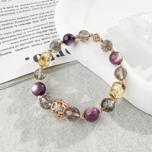 天然石│茶水晶 ‧ 紫鋰雲母 ‧ 黃水晶│淘金假期 ‧ 水晶手串
