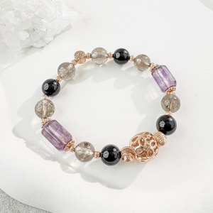 天然石│黑碧璽 ‧ 茶水晶 ‧ 紫水晶│好運隨行 ‧ 水晶手串