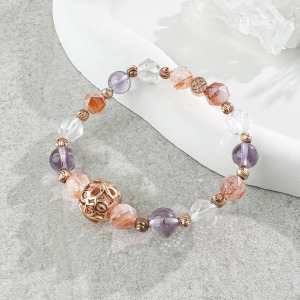 天然石│紅膠花 ‧ 紫水晶 ‧ 白水晶│浪漫交響曲 ‧ 水晶手串