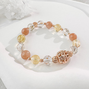 天然石│黑金超七 ‧ 黃水晶 ‧ 月光石│春暖花開‧ 水晶手串