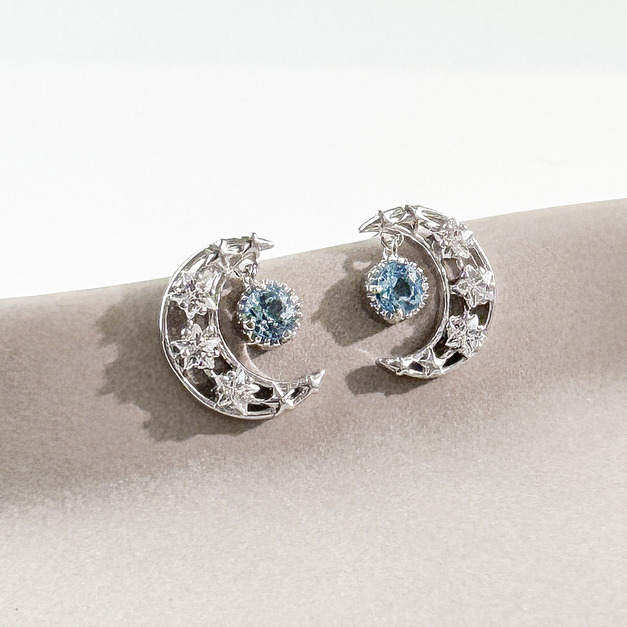 天然石│托帕石星月交輝 ‧ 純銀耳環