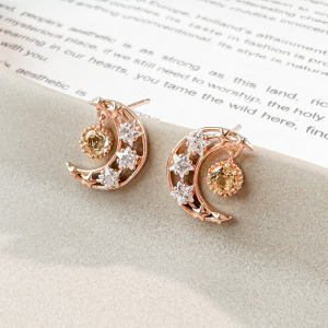 天然石│黃水晶星月交輝 ‧ 純銀耳環