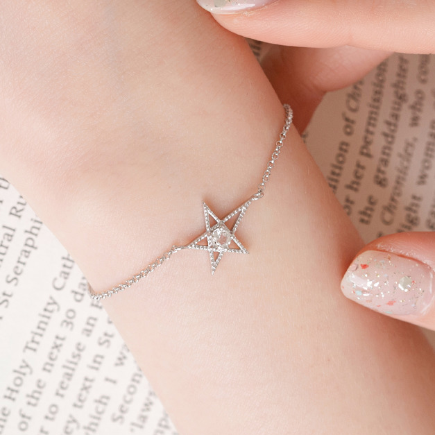 天然石│托帕石星辰 ‧ 純銀手鍊 (白)