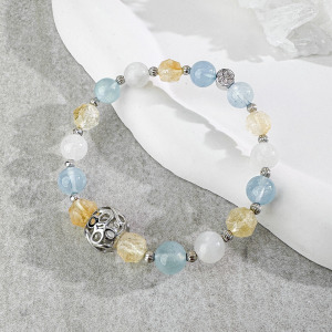 天然石│黃水晶 ‧ 海藍寶 ‧ 月光石│映日湛藍 ‧ 水晶手串