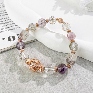 天然石│黑金超七 ‧ 超七 ‧ 草莓晶│絢麗時光 ‧ 水晶手串