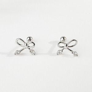 蝴蝶結轉珠 ‧ 純銀耳環