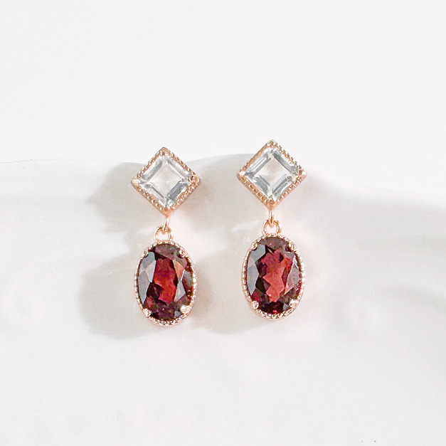 天然石│白水晶 ‧ 石榴石│時光協奏曲 ‧ 純銀耳環