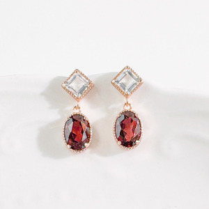 天然石│白水晶 ‧ 石榴石│時光協奏曲 ‧ 純銀耳環