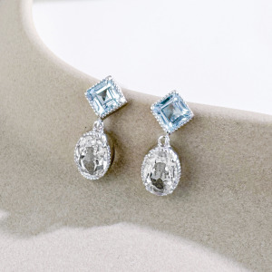 天然石│托帕石 ‧ 白水晶│時光協奏曲 ‧ 純銀耳環