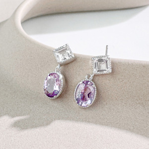 天然石│白水晶 ‧ 紫水晶│時光協奏曲 ‧ 純銀耳環