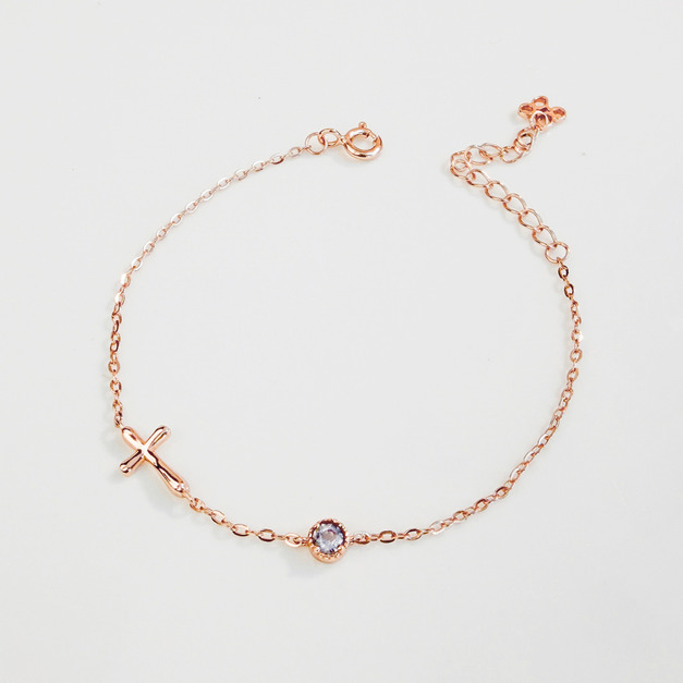 天然石│堇青石信仰十字架 ‧ 純銀手鍊