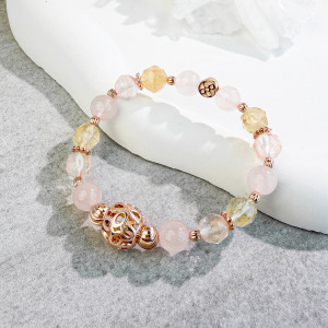 天然石│粉水晶 ‧ 紅膠花 ‧ 黃水晶│暖光之戀 ‧ 水晶手串
