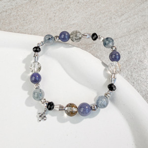 天然石│黑碧璽 ‧ 兔毛晶 ‧ 坦桑石 ‧ 黑金超七│霧光映影 ‧ 水晶手串