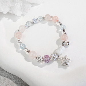 天然石│雪花幽靈 ‧ 粉水晶 ‧ 紫水晶 ‧ 海藍寶│海語星光 ‧ 水晶手串