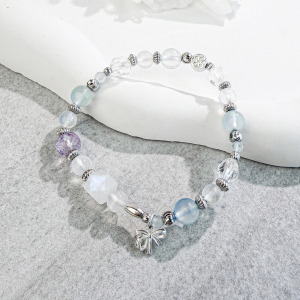 天然石│海藍寶 ‧ 月光石 ‧ 紫水晶 ‧ 白水晶│晨海之詩 ‧ 水晶手串