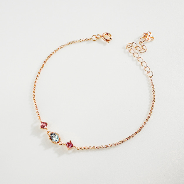 天然石│托帕石 ‧ 粉碧璽│幸福約定 ‧ 純銀手鍊