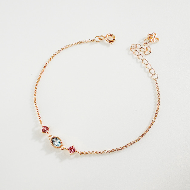 天然石│托帕石 ‧ 粉碧璽│幸福約定 ‧ 純銀手鍊