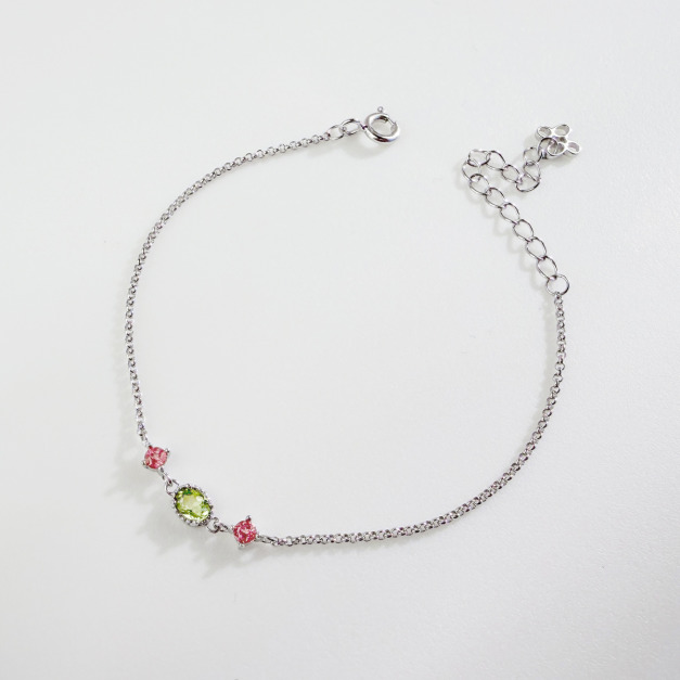 天然石│橄欖石 ‧ 粉碧璽│幸福約定 ‧ 純銀手鍊