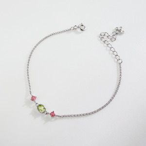 天然石│橄欖石 ‧ 粉碧璽│幸福約定 ‧ 純銀手鍊