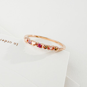 天然石│紫水晶 ‧ 石榴石 ‧ 粉碧璽│心心相印尾戒 ‧ 純銀戒指