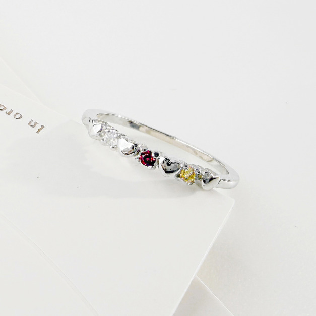 天然石│月光石 ‧ 石榴石 ‧ 黃水晶│心心相印尾戒 ‧ 純銀戒指