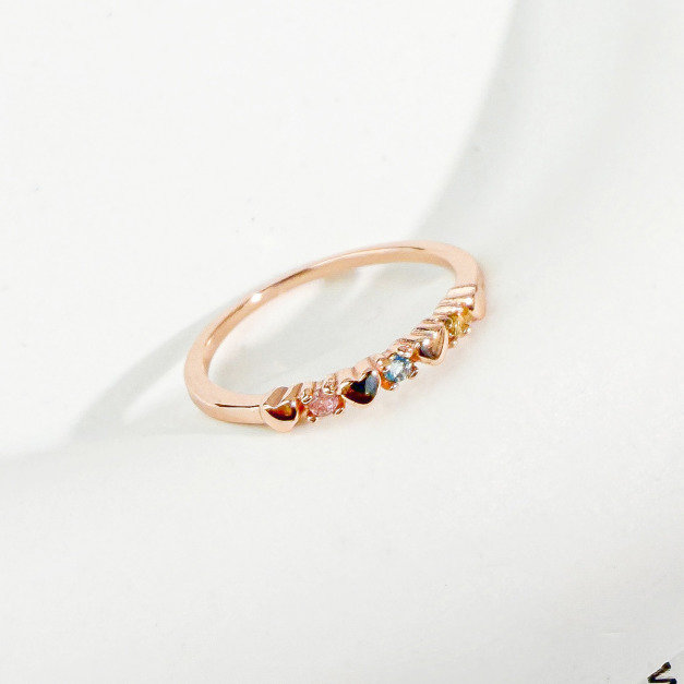 天然石│粉碧璽 ‧ 托帕石 ‧ 黃水晶│心心相印尾戒 ‧ 純銀戒指