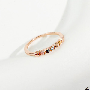 天然石│粉碧璽 ‧ 托帕石 ‧ 黃水晶│心心相印尾戒 ‧ 純銀戒指