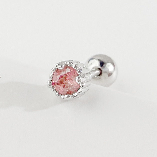 天然石│粉碧璽幸福輪廓 ‧ 純銀耳環 (單支)