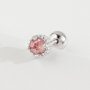 天然石│粉碧璽幸福輪廓 ‧ 純銀耳環 (單支)