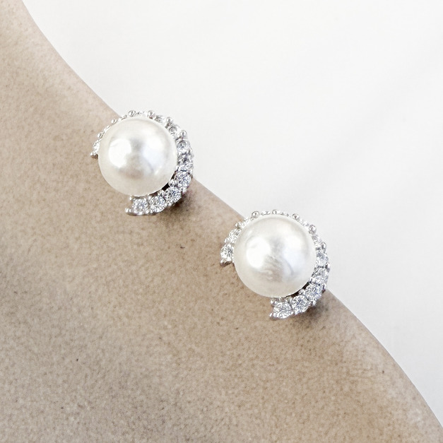 珍珠排鑽 ‧ 純銀耳環