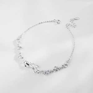 蝴蝶結愛心鑽 ‧ 純銀手鍊