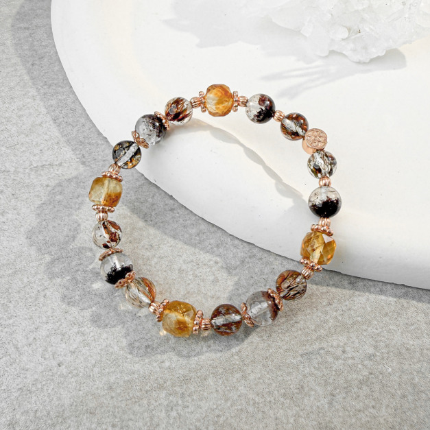 天然石│紅幽靈 ‧ 黑金超七 ‧ 黃水晶│步步富足 ‧ 水晶手串