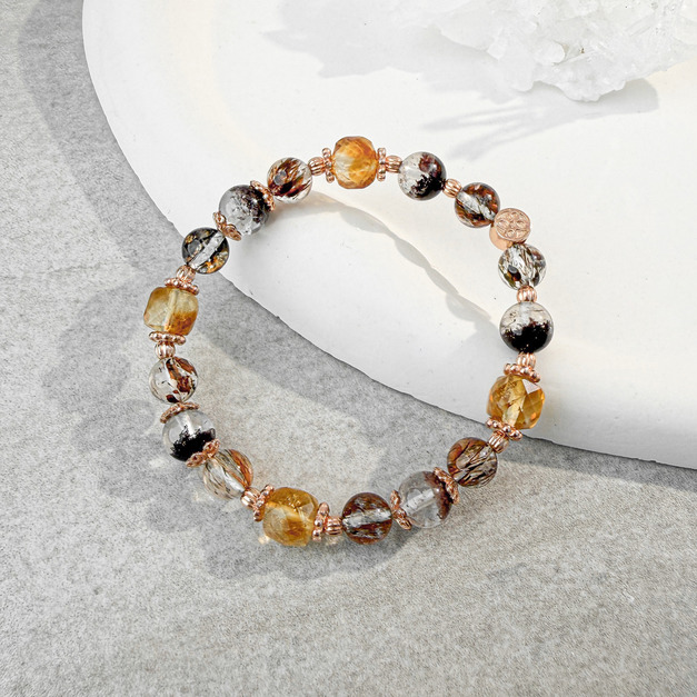 天然石│紅幽靈 ‧ 黑金超七 ‧ 黃水晶│步步富足 ‧ 水晶手串