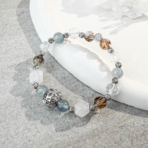 天然石│兔毛晶 ‧ 月光石 ‧ 黑金超七 ‧ 白水晶│海風徐來 ‧ 水晶手串