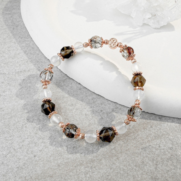 天然石│黑金超七 ‧ 月光石 ‧ 茶水晶│安然恬心 ‧ 水晶手串