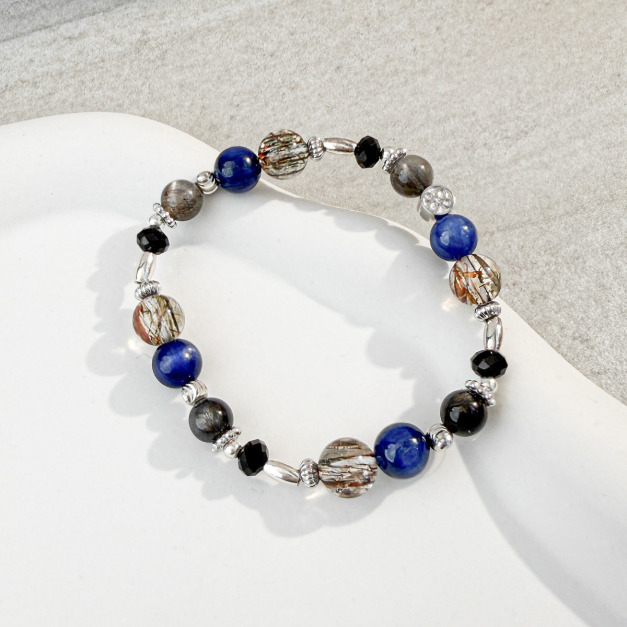 天然石│藍晶石 ‧ 黑骨幹 ‧ 黑金超七 ‧ 黑碧璽│星夜自成 ‧ 水晶手串